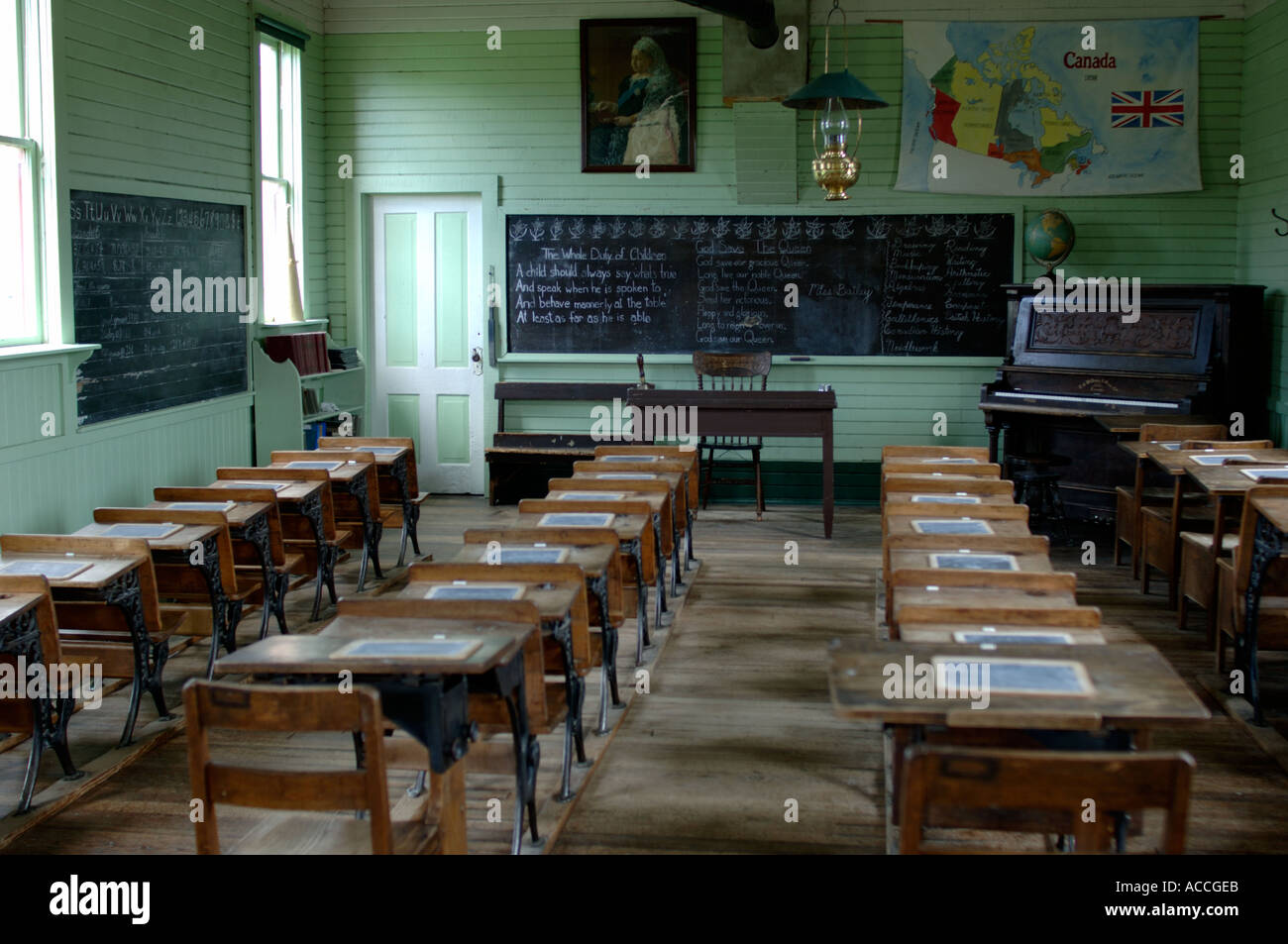 Rows Of Children S Desks In Classroom Fort Steele Kootenay