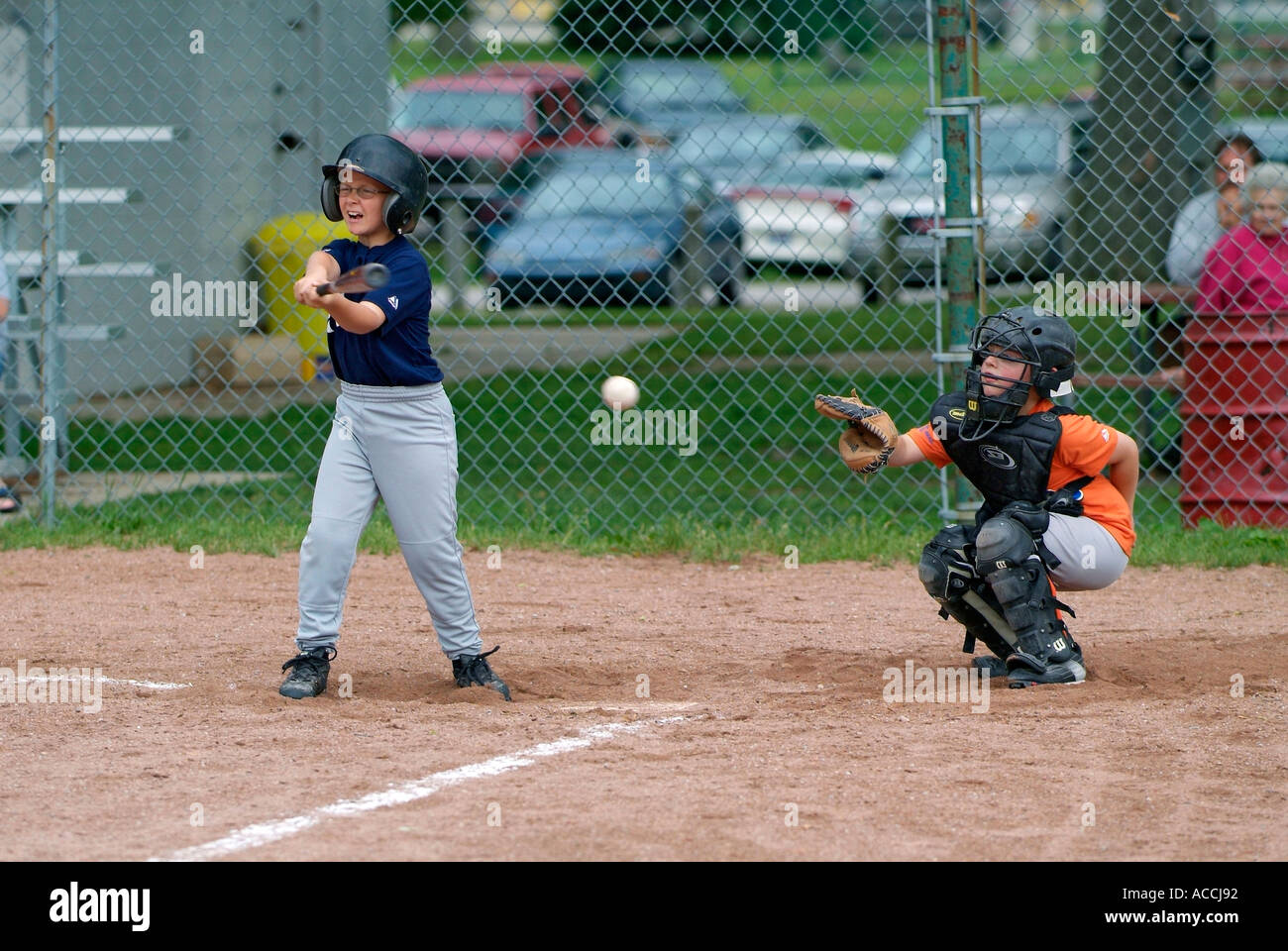 Baseball Softball little league action Stock Photo