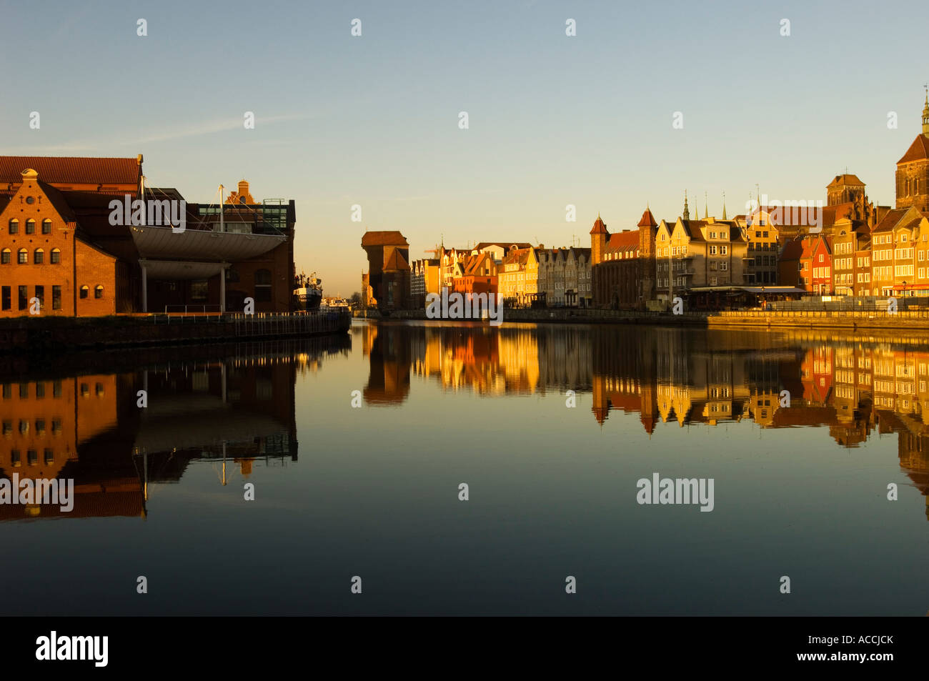 Reflection of town houses of Old Town in Motlawa Canal Gdansk Poland Stock Photo