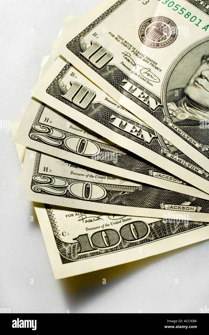 Dollar bills in different denominations Stock Photo Alamy