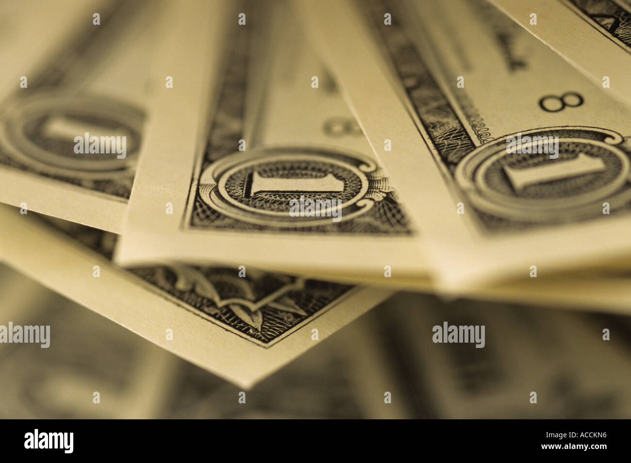 Close up of dollar bill selective focus focus on one pattern Marysville Washington State USA Stock Photo