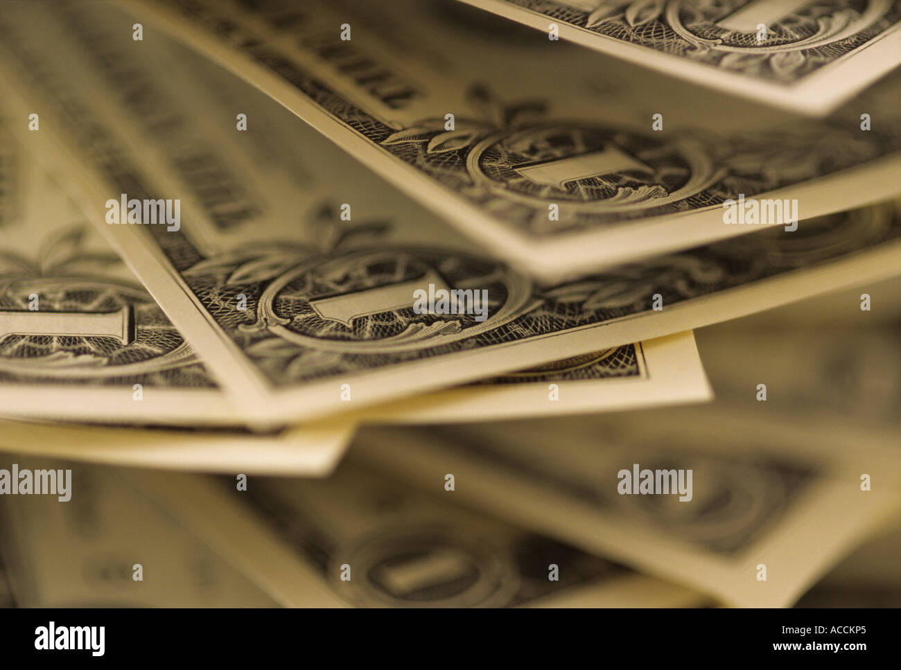 Close up of dollar bill selective focus focus on one pattern Marysville Washington State USA Stock Photo