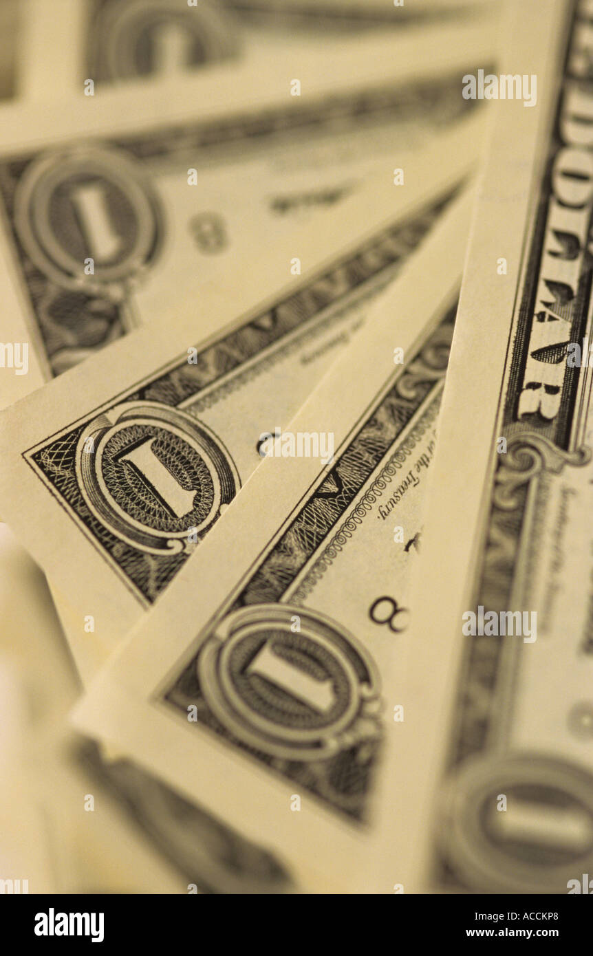 Close up of dollar bill selective focus focus on one pattern Marysville Washington State USA Stock Photo