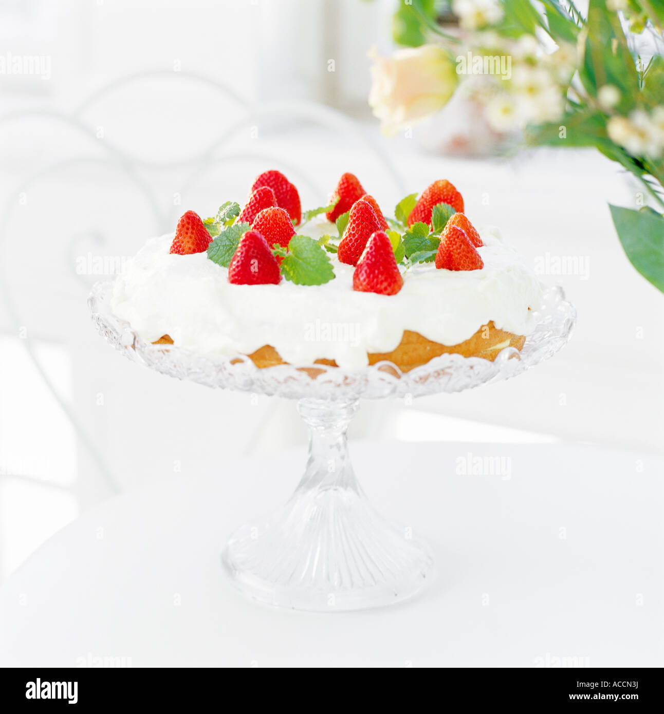 A cake with cream and strawberries Stock Photo - Alamy
