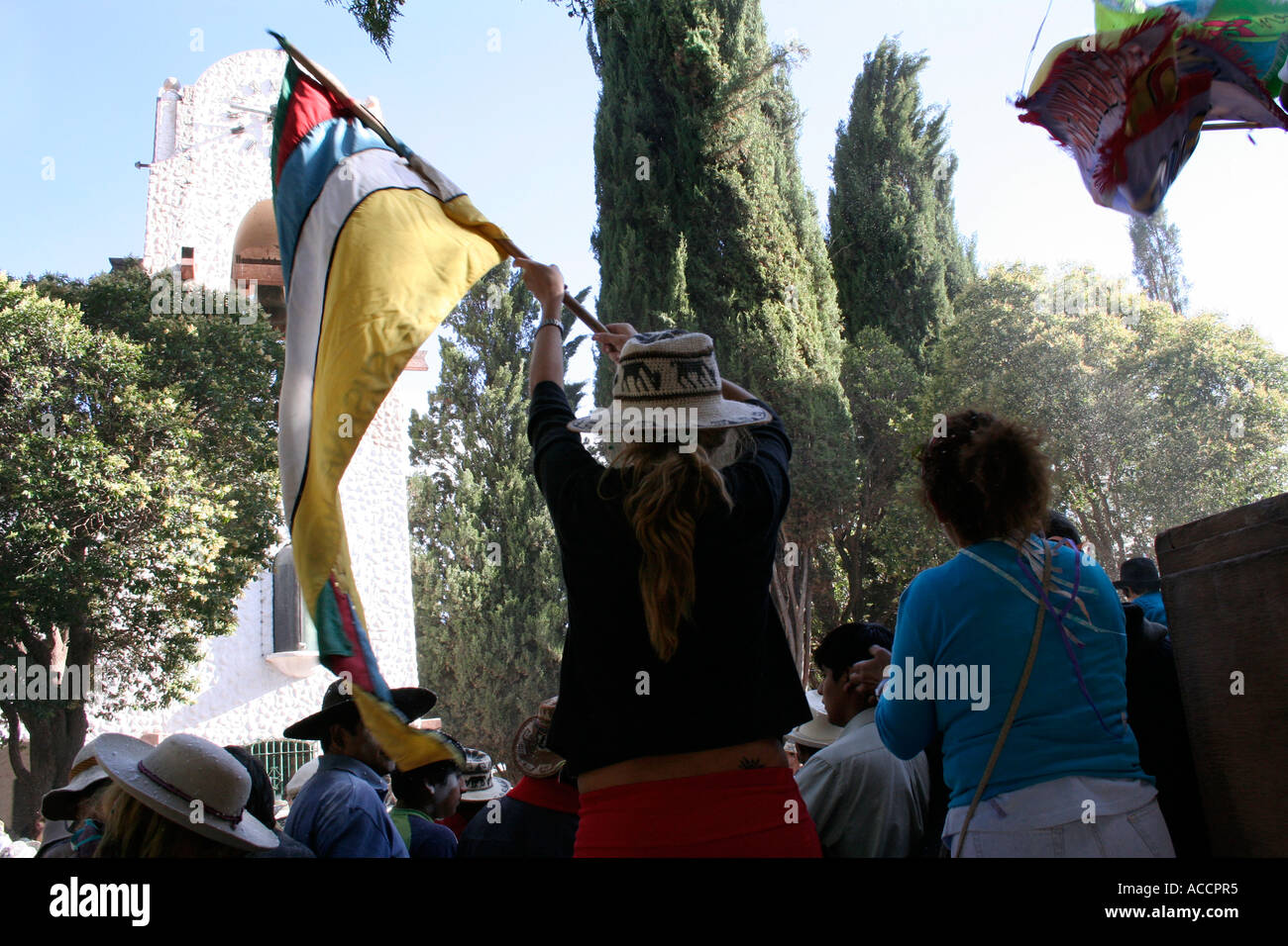 Street scene, carnival in Humahuaca, dancing, drinking, laughing, throwing talcum powder, Argentina Stock Photo