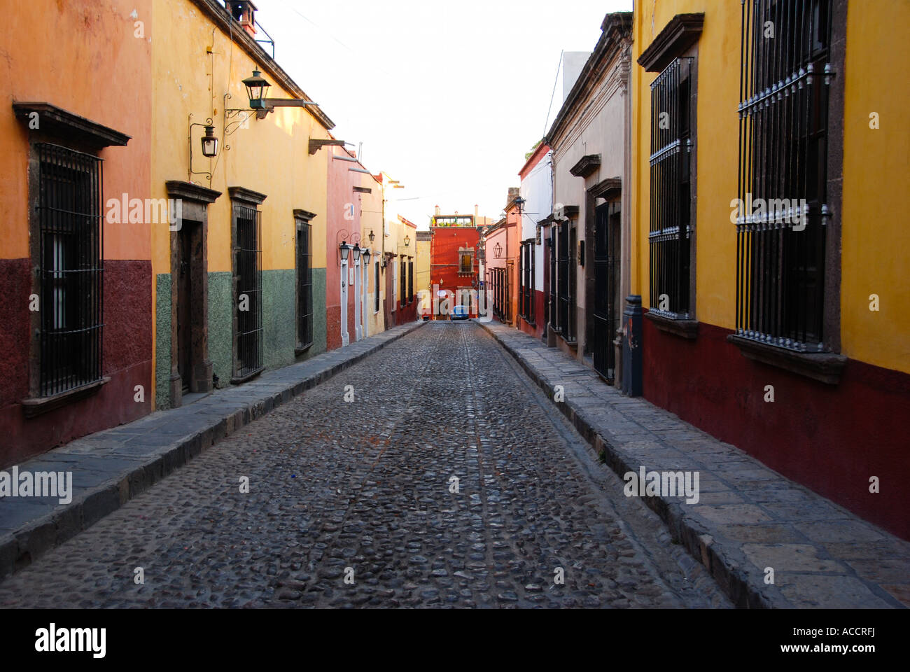 Cobblestone streets of San Miguel de Allende Spanish colonial town in Mexico Stock Photo