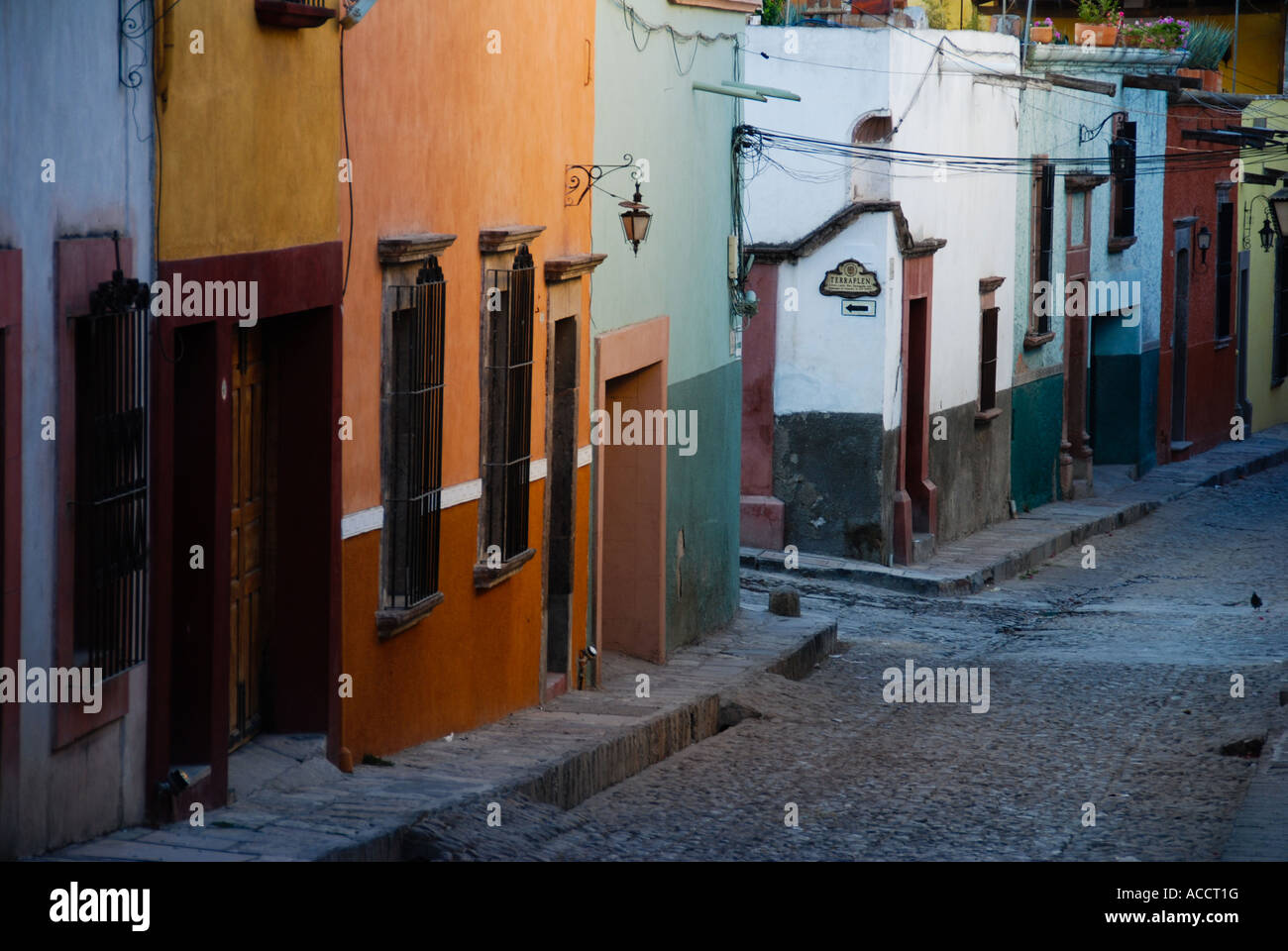 Cobblestone streets of San Miguel de Allende Spanish colonial town in Mexico Stock Photo