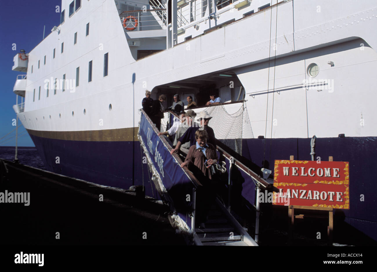 arrival of cruiseship on Lanzarote Stock Photo