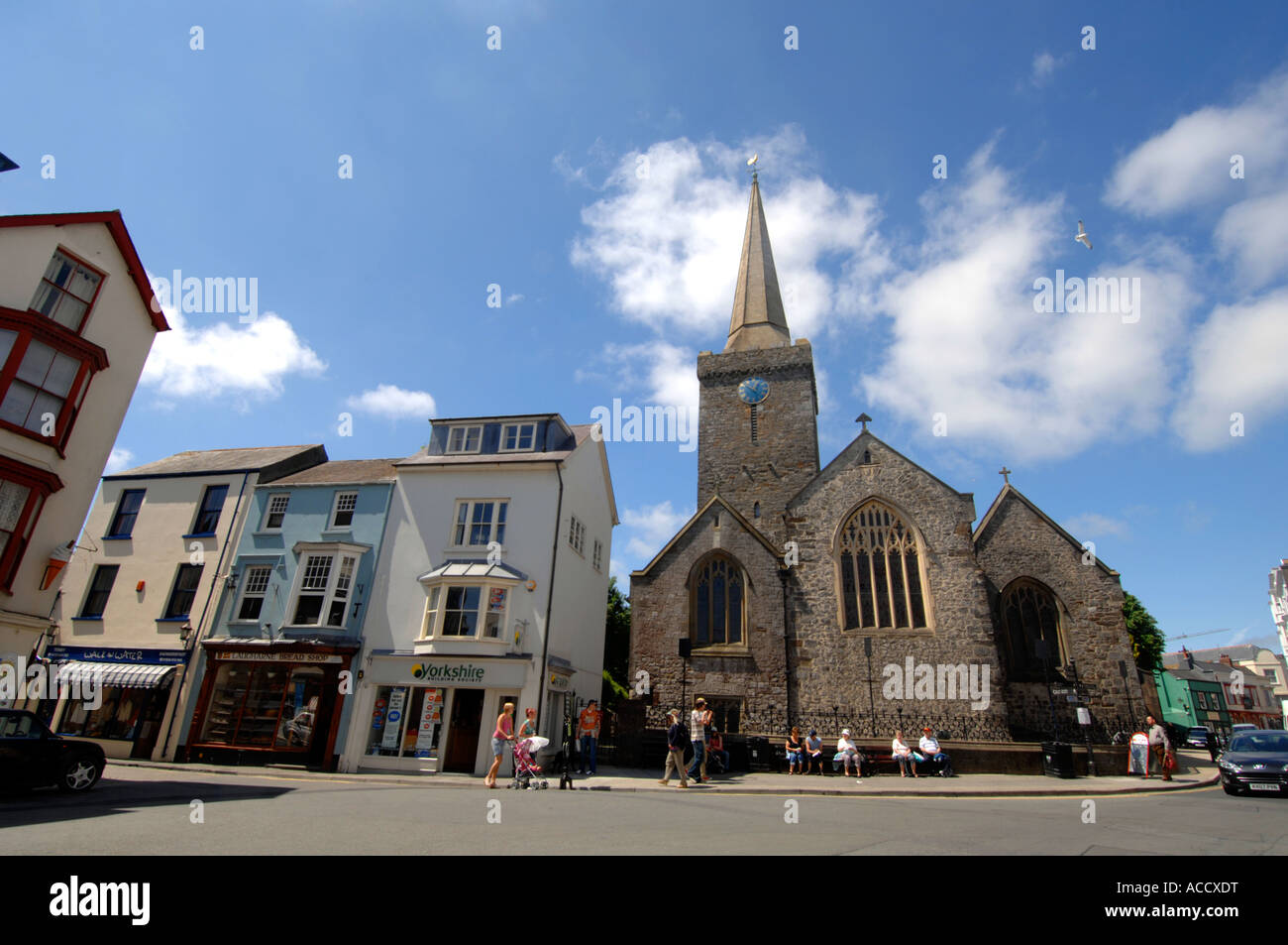 St Mary's Church spire, Tenby, Pembrokeshire West Wales, UK Stock Photo