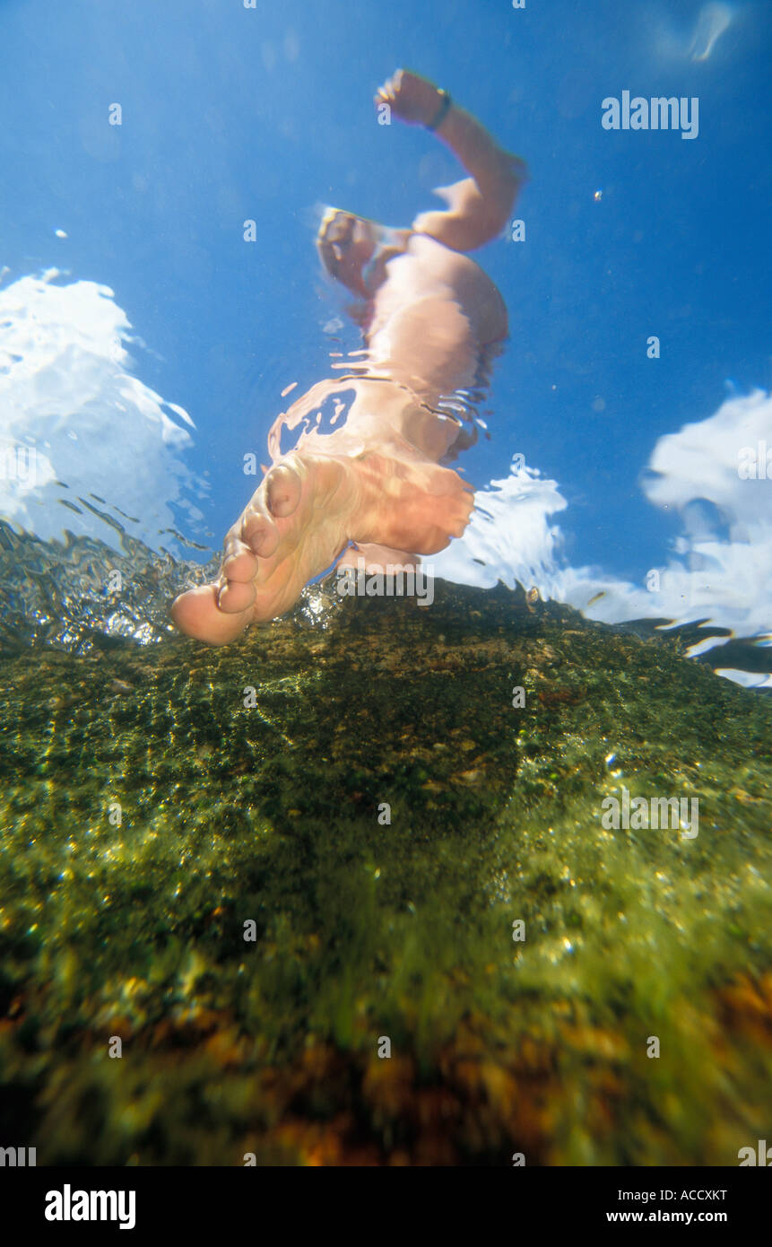 Toes dipping in water. Stock Photo