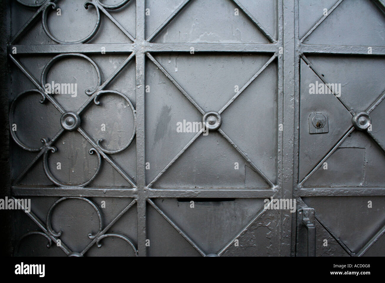 Beautiful silver metal door with geometrical features Stock Photo