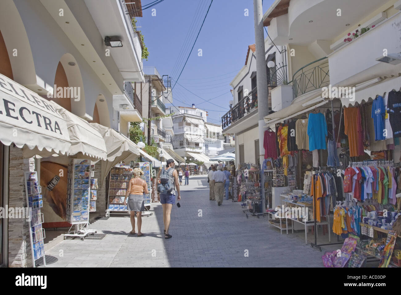 Shopping Street In Limenas The  Capital Of Thassos In Northern  Greece Stock Photo