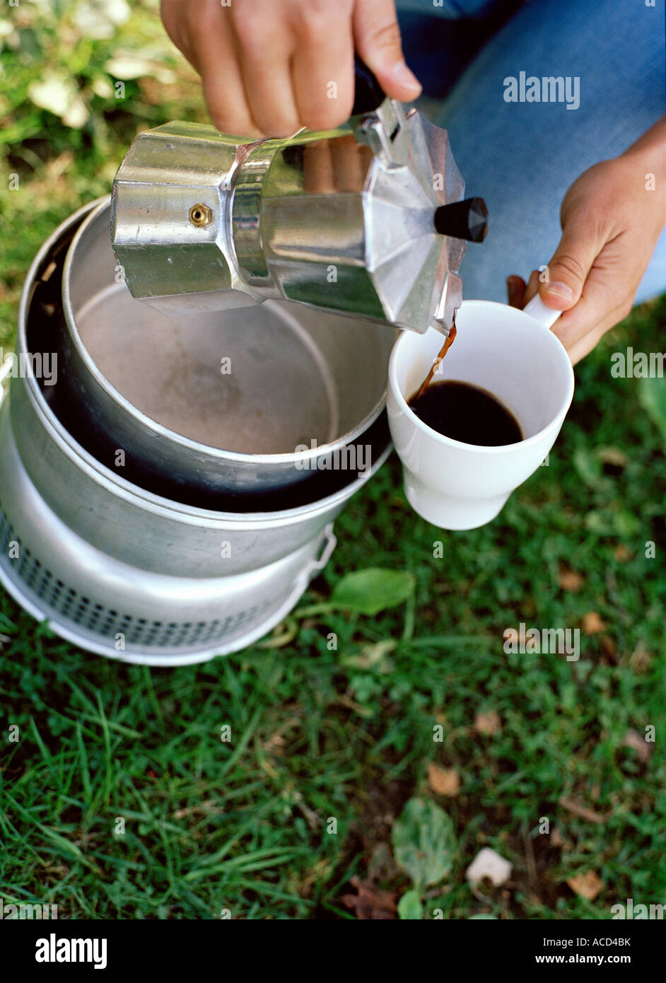 Making coffee outside. Stock Photo