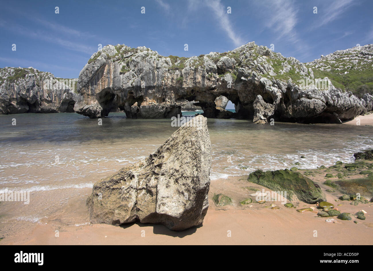 Playa de Cuevas del Mar beach principidad de Asturias Spain Costa Verde between Ribadesella and Playa de Cuevas del Mar beach principidad de Asturias Spain Costa Verde between Ribadesella and