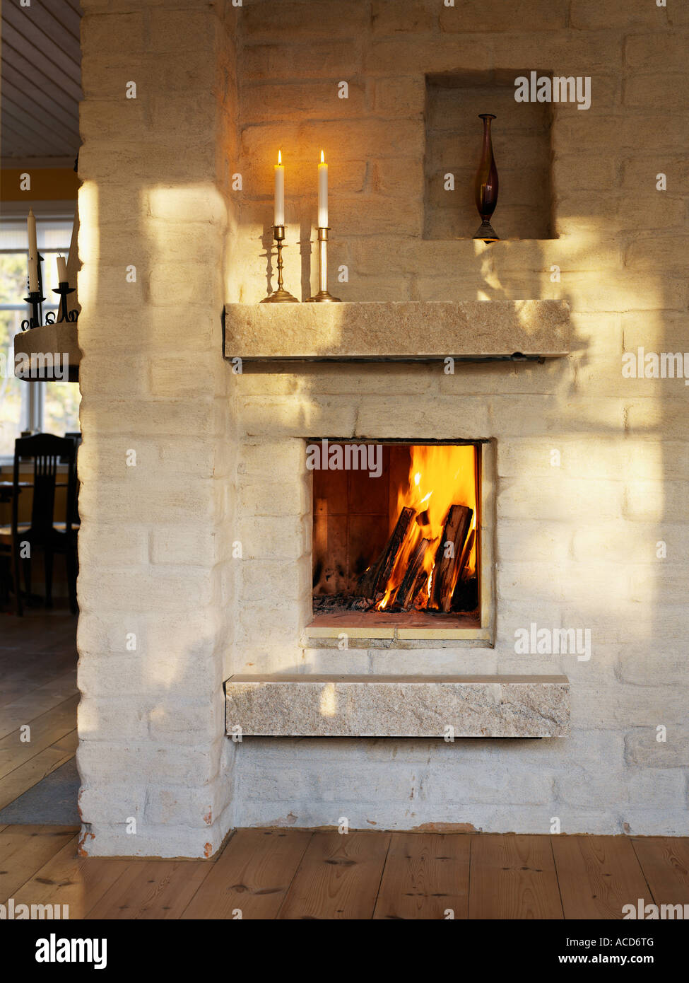 Brick fireplace fire color hi-res stock photography and images - Alamy
