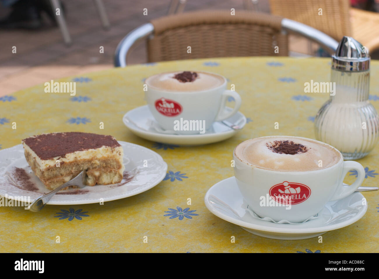 Tiramisu und Cappucino im Eiscafé l Arena in Geretsried Stock Photo - Alamy