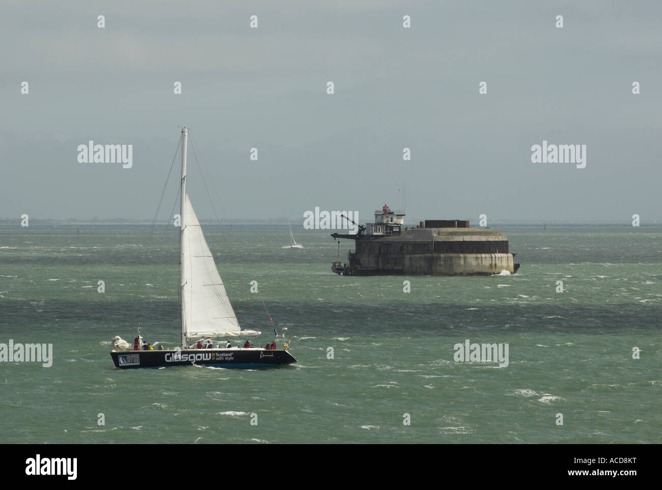 Sailing in choppy seas between Portsmouth and the Isle of Wight in the ...