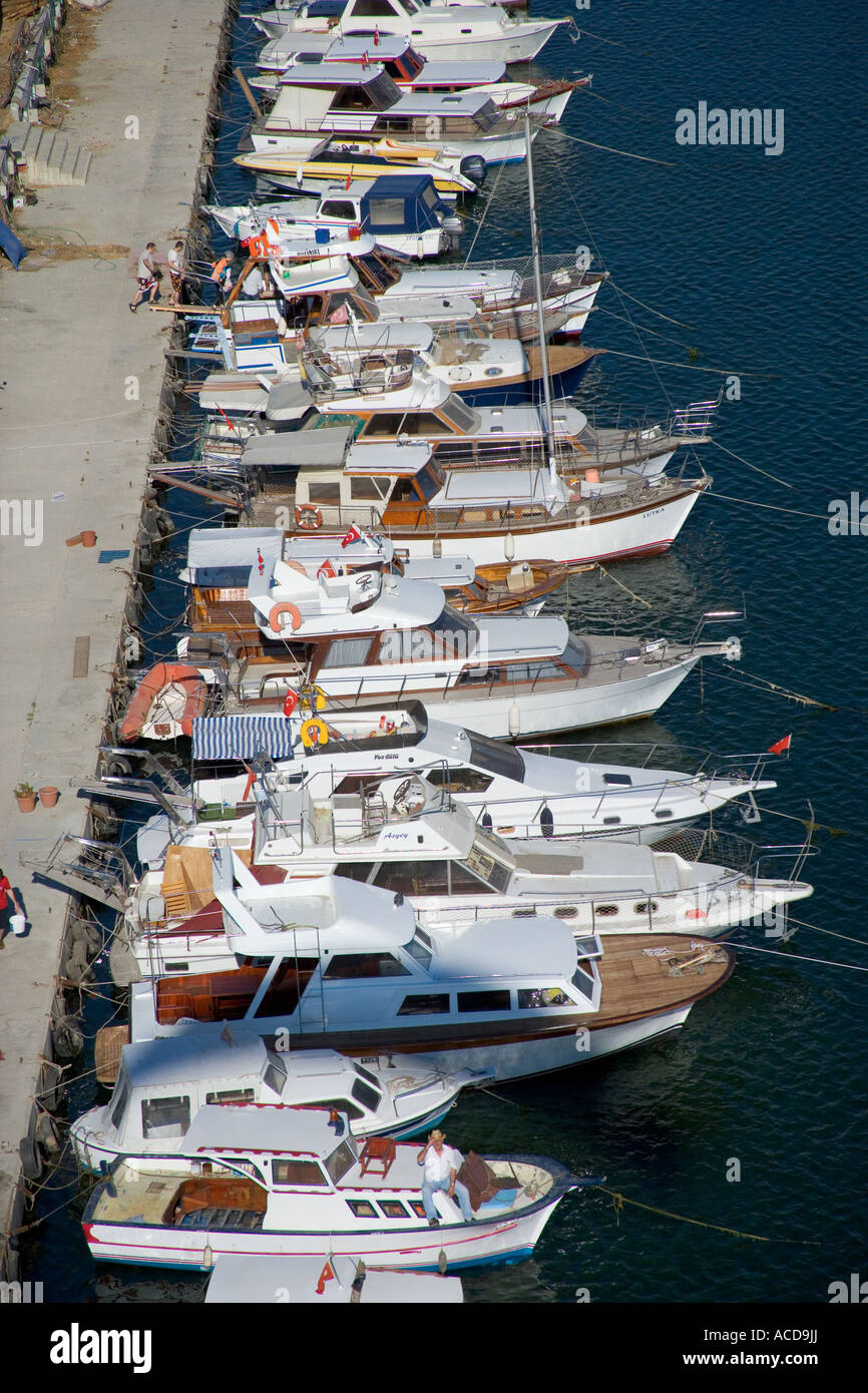 Motorboats moored in Buyukcekmece aerial Southwest of Istanbul Turkey Stock Photo