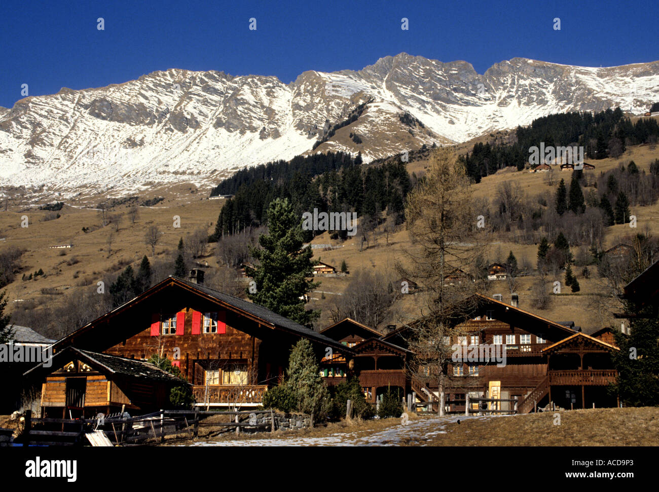 Gstaad Switzerland farm farm farms estate historic history Switzerland Swiss Stock Photo