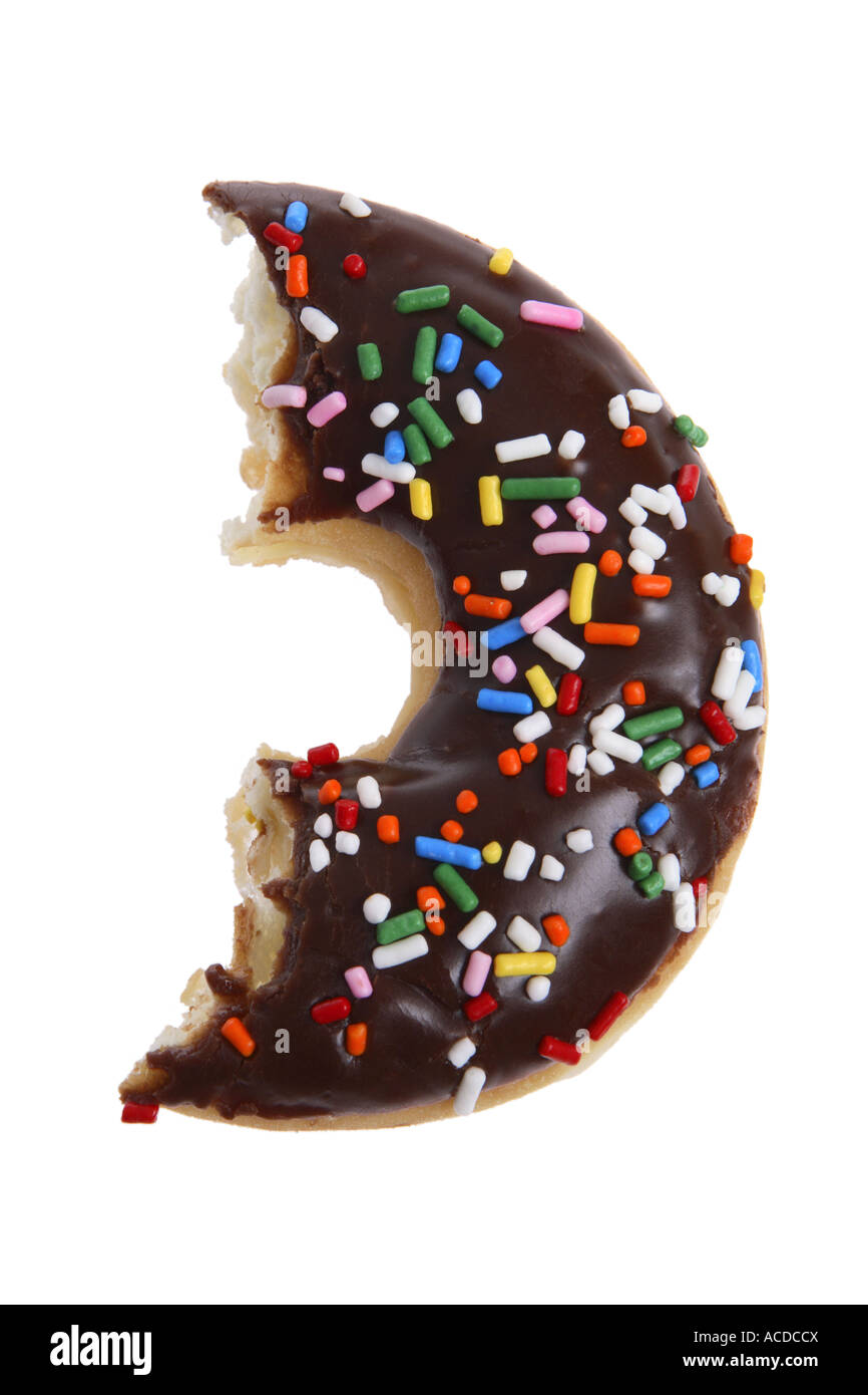 Half Eaten Donut cut out on white background Stock Photo