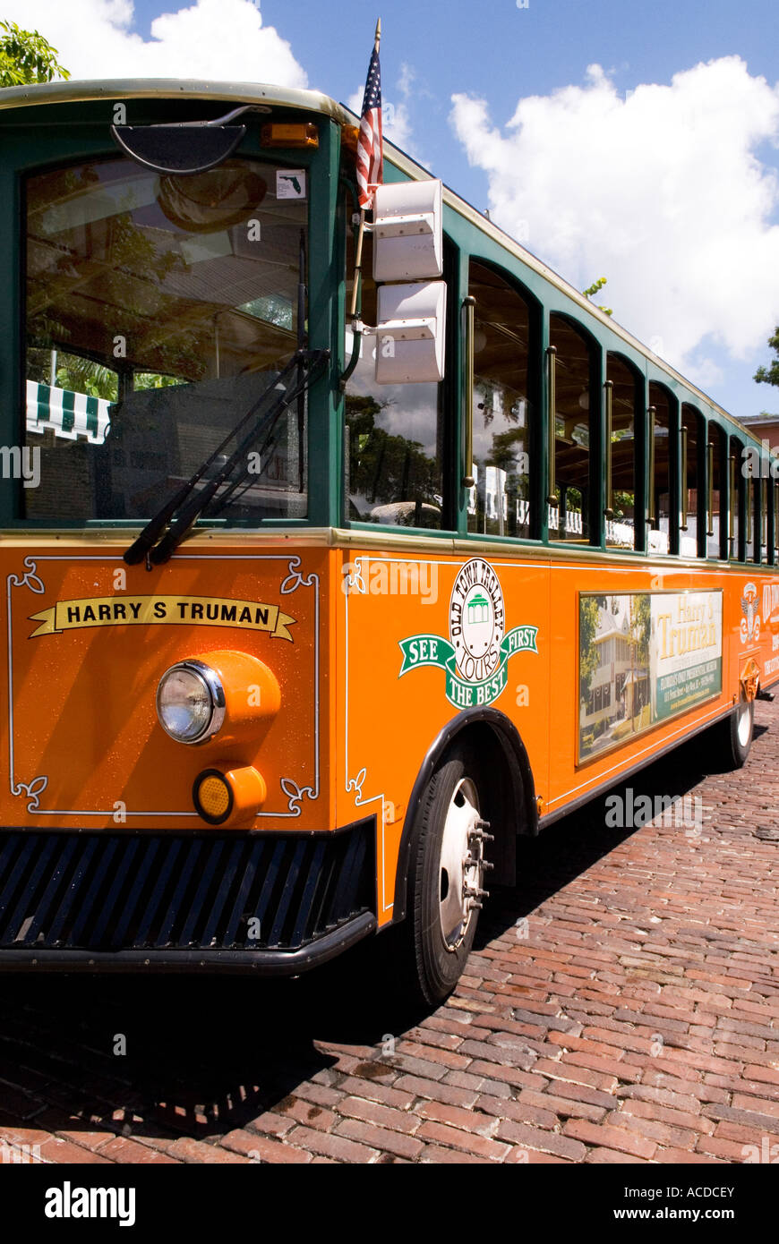 Old Town Trolley Tour Bus at Key West Florida, Florida Keys Stock Photo