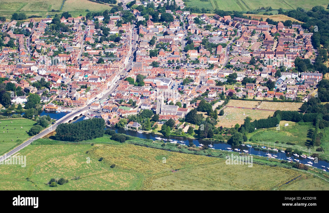 Aerial view. Wareham town and quay. Street layout. Houses. River Frome. Dorset. UK Stock Photo