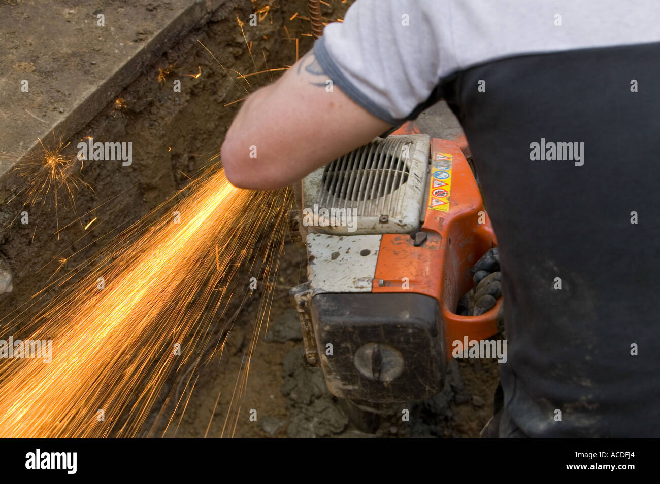 sparks from an angle grinder cutting through steel Stock Photo Alamy