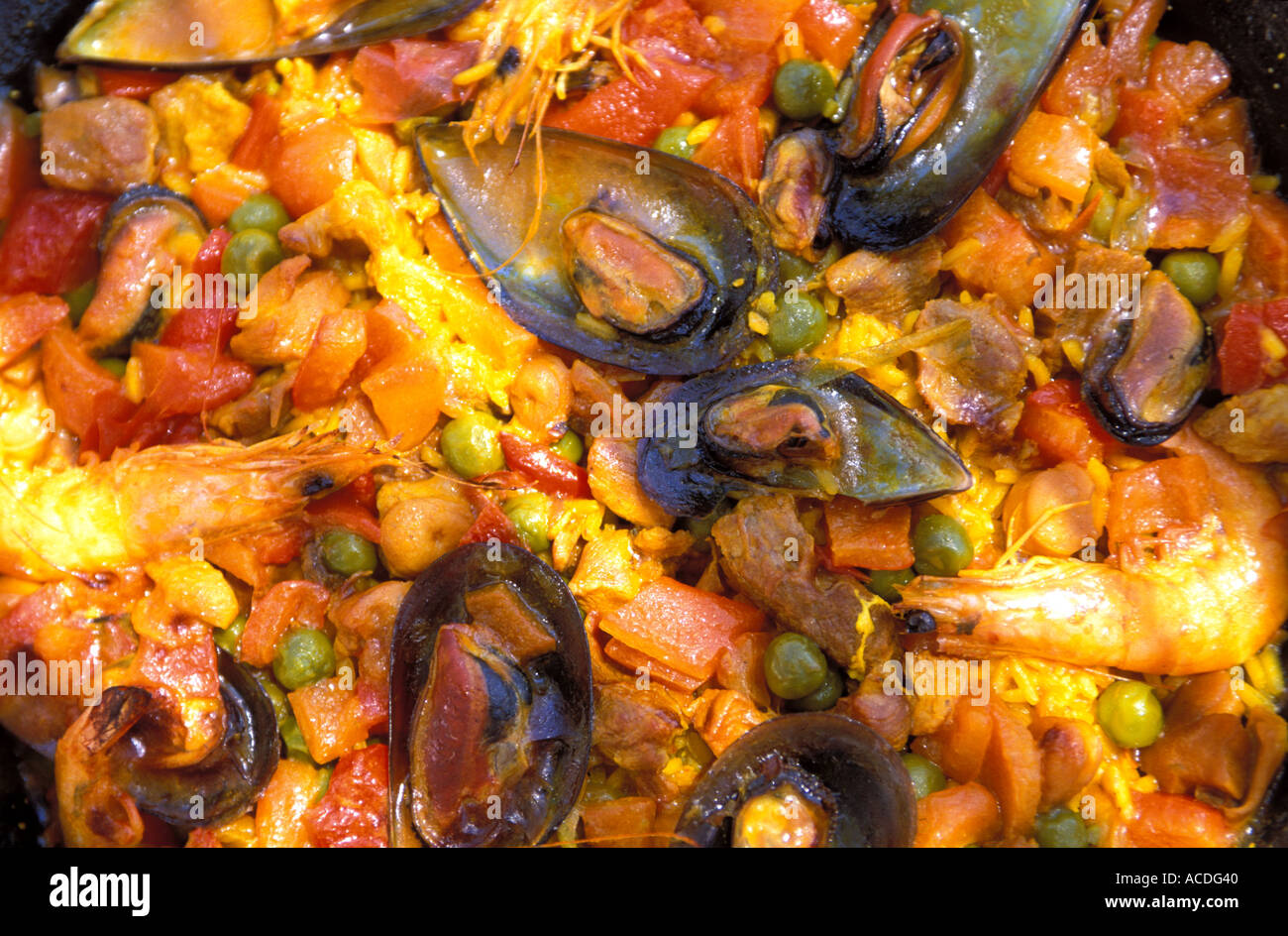 seafood and shellfish paella Stock Photo