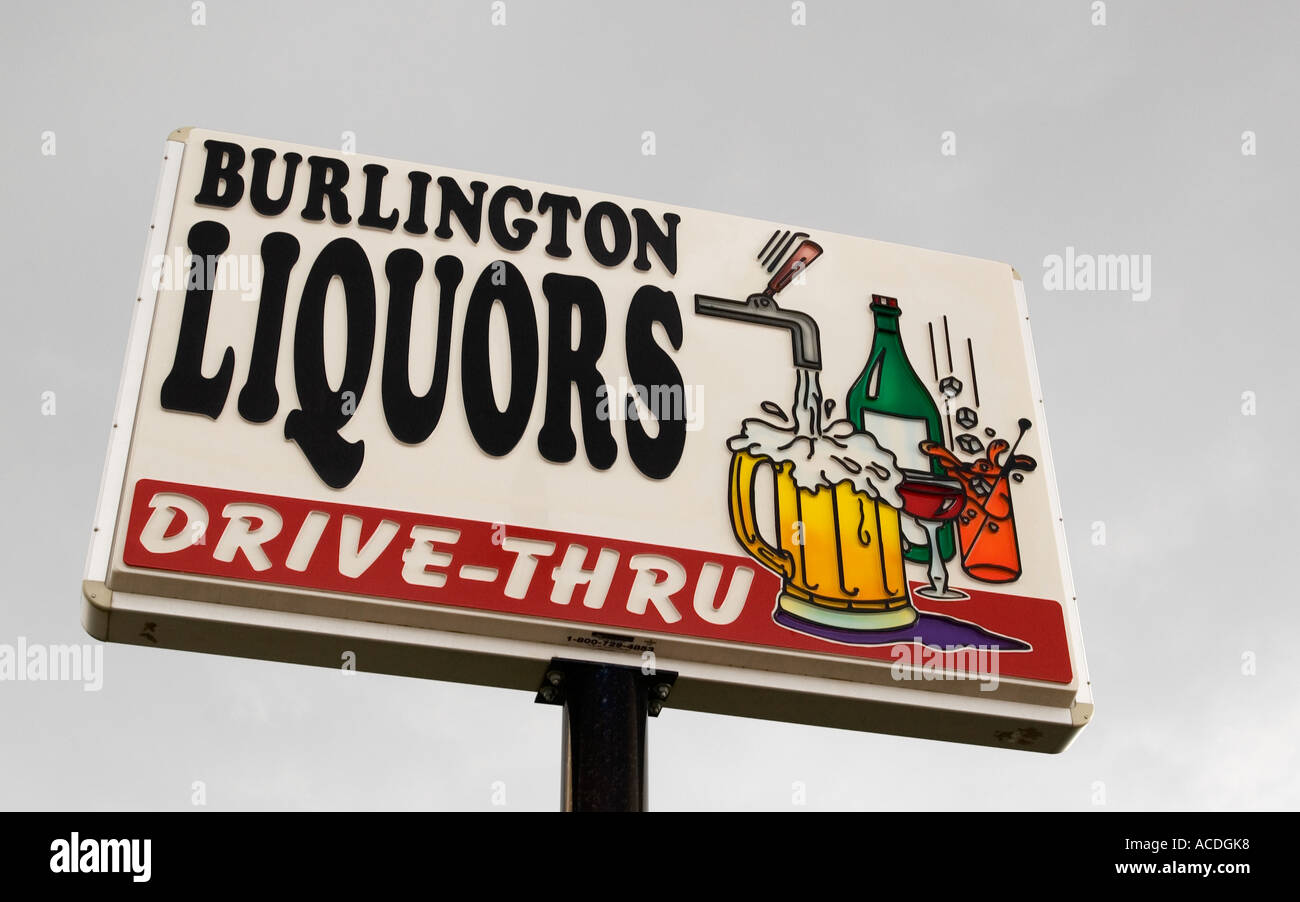 Burlington Liquors Drive-Thru  Sign USA Stock Photo