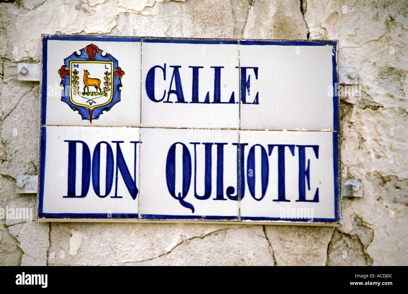 Calle Don Quijote streetname on handpainted tiles Stock Photo