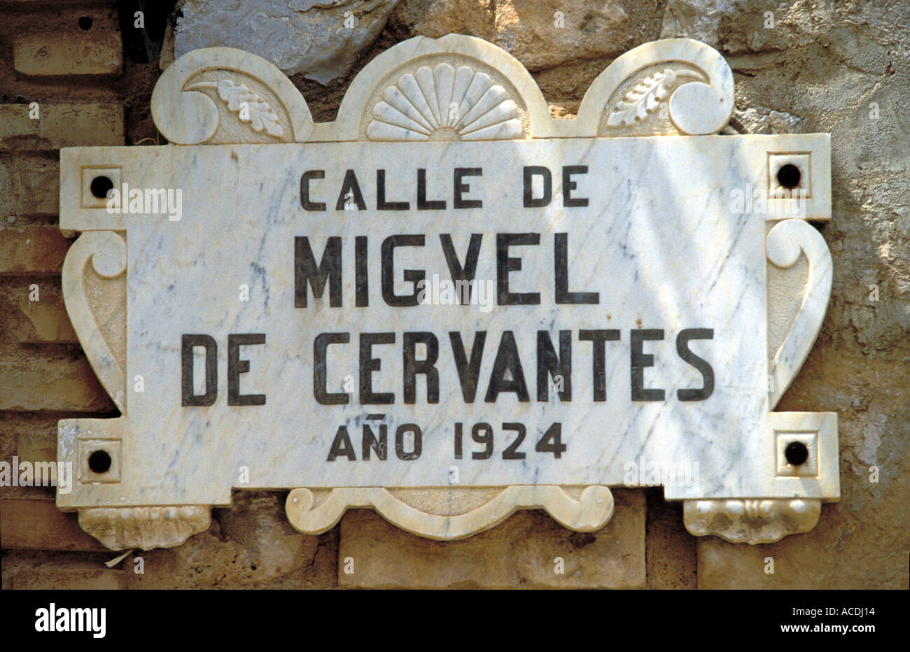 Don Quichot Calle de Cervantes streetname of writer Stock Photo