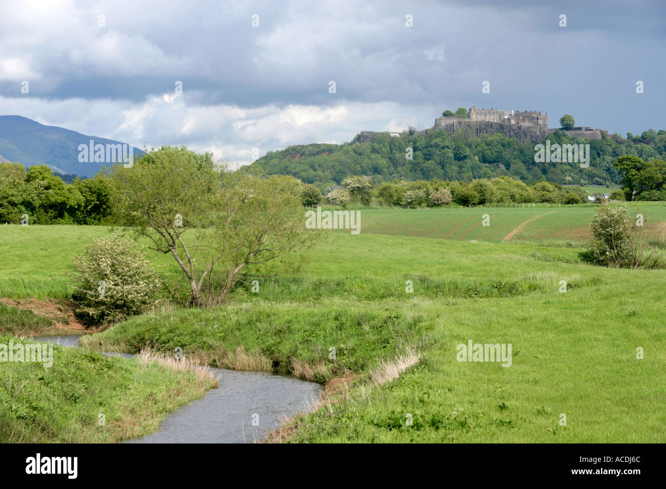 VIEW OF STIRLING CASTLE FROM THE EDGE OF THE CARSE OF STIRLING AND FLANDERS MOSS LOOKING  EAST, STIRLINGSHIRE,SCOTLAND, UK. Stock Photo