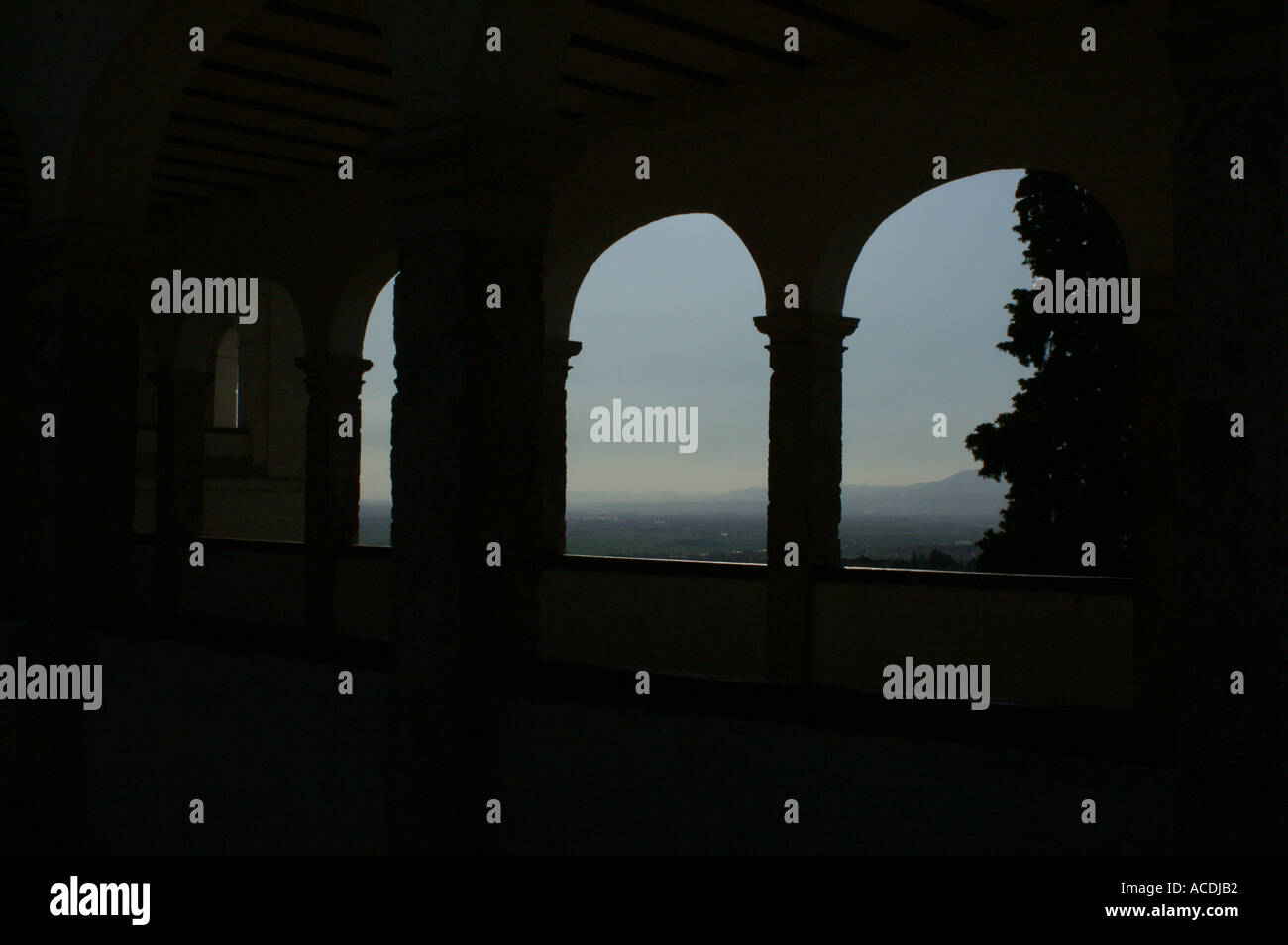 Silhouette of arches in Summer palace Alhambra Granada Andalucia Spain Andalusia Espana España Stock Photo