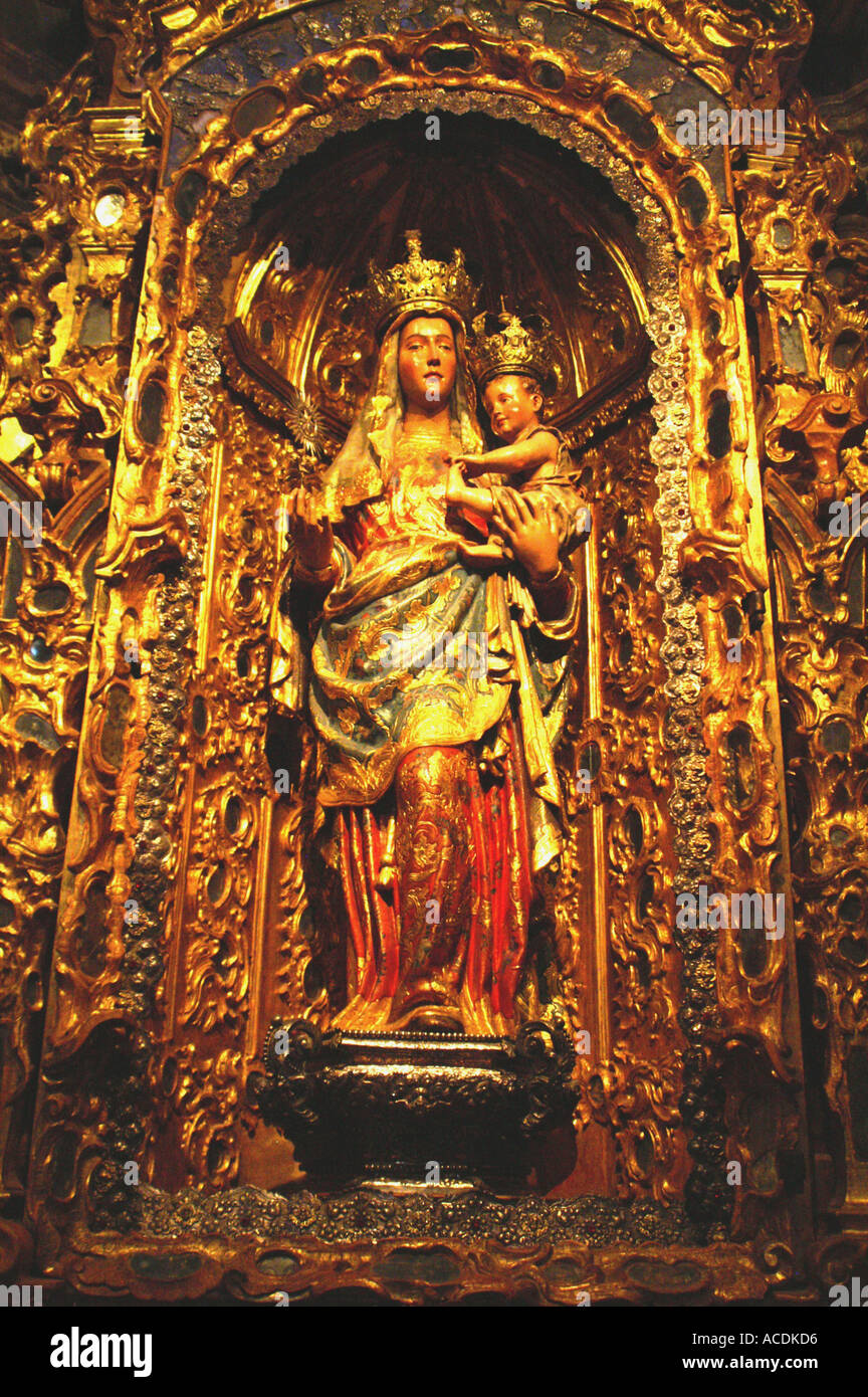 Mother and child detail of screen behind altar in Cathedral Seville