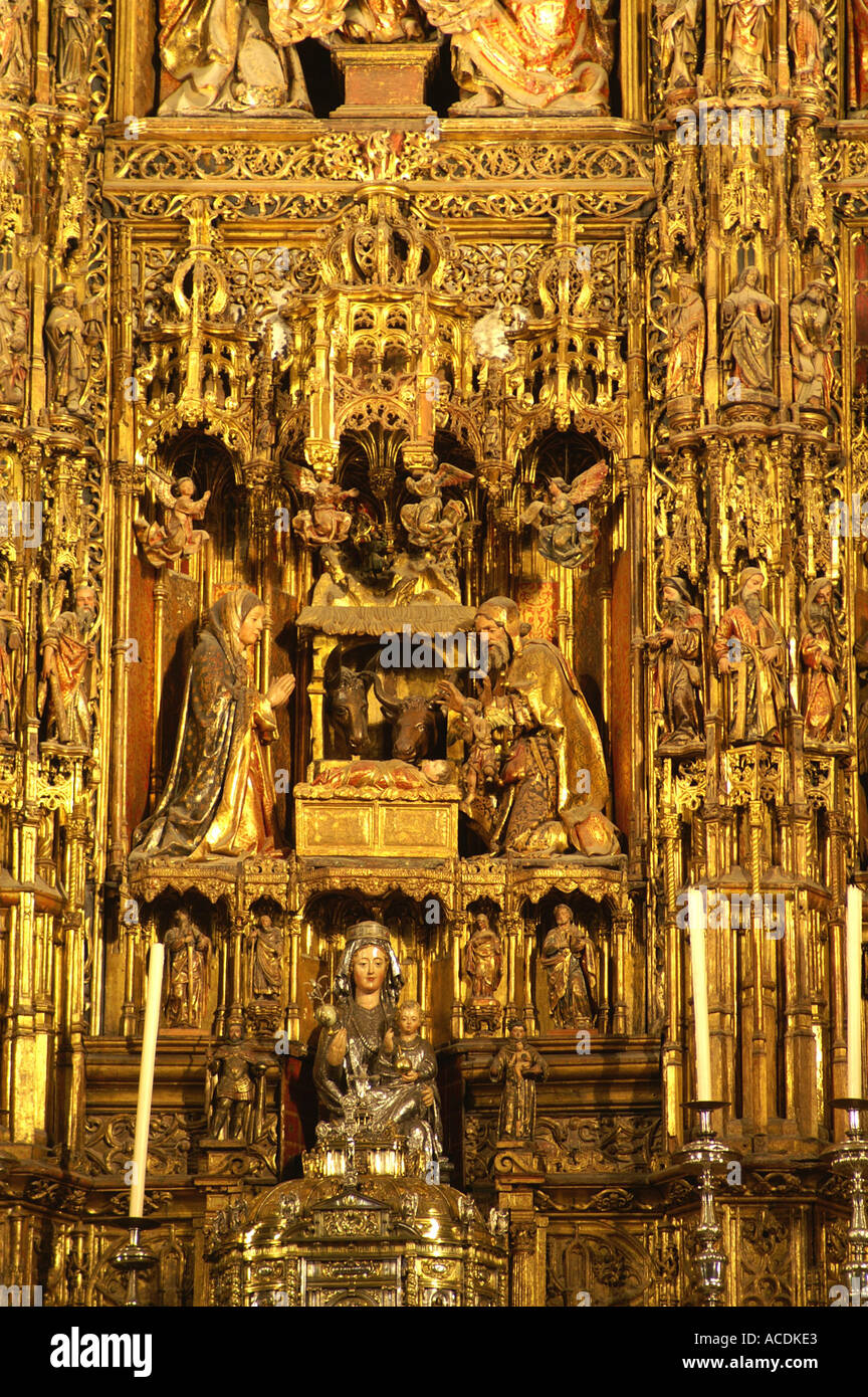 Detail of screen behind altar in Cathedral Seville Andalucia Spain