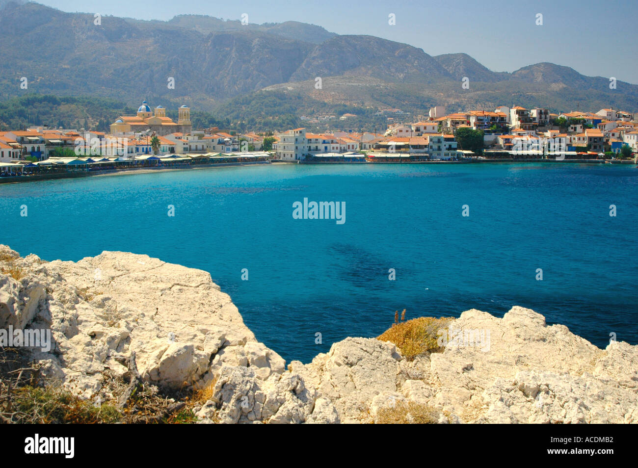 Kokkari town view over sea Samos Island Greece Stock Photo