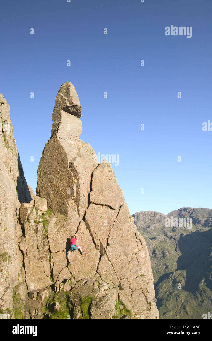 man free climbing Napes Needle on Great Gable Lake District Stock Photo