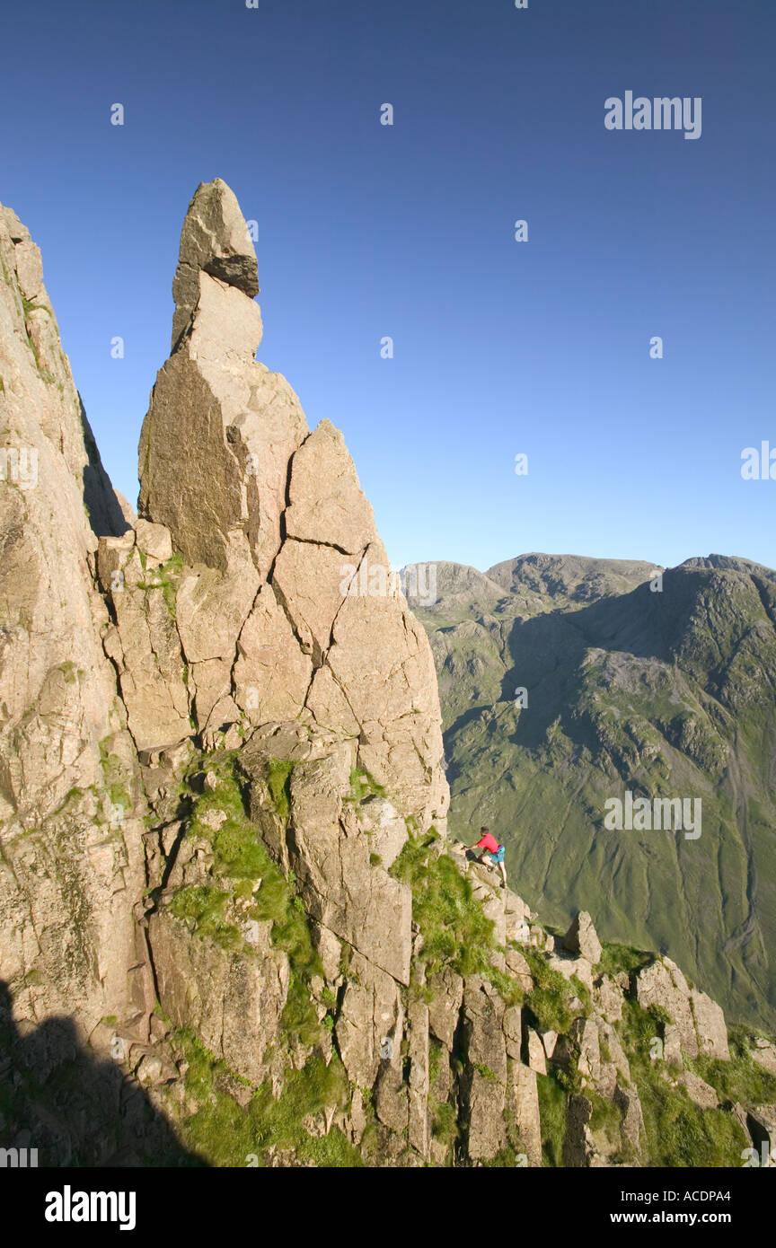 man free climbing Napes Needle on Great Gable Lake District Stock Photo