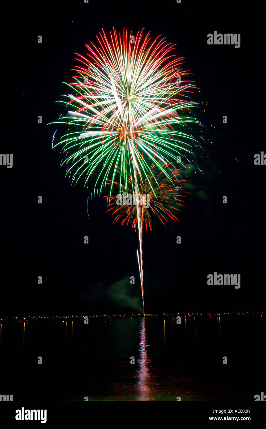 Fireworks on July 4th celebrations at Detroit Lakes Minnesota USA Stock