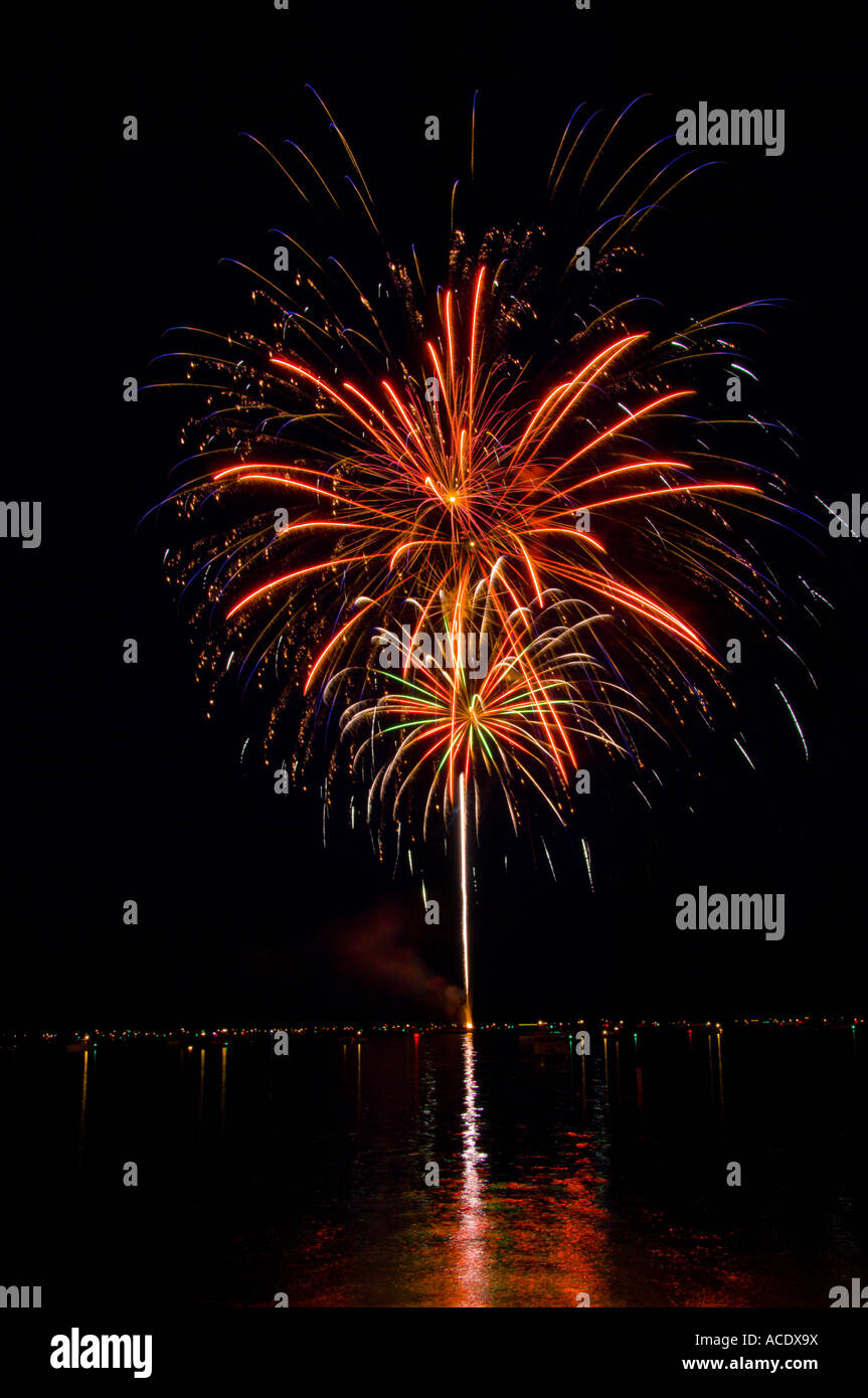Fireworks on July 4th celebrations at Detroit Lakes Minnesota USA Stock