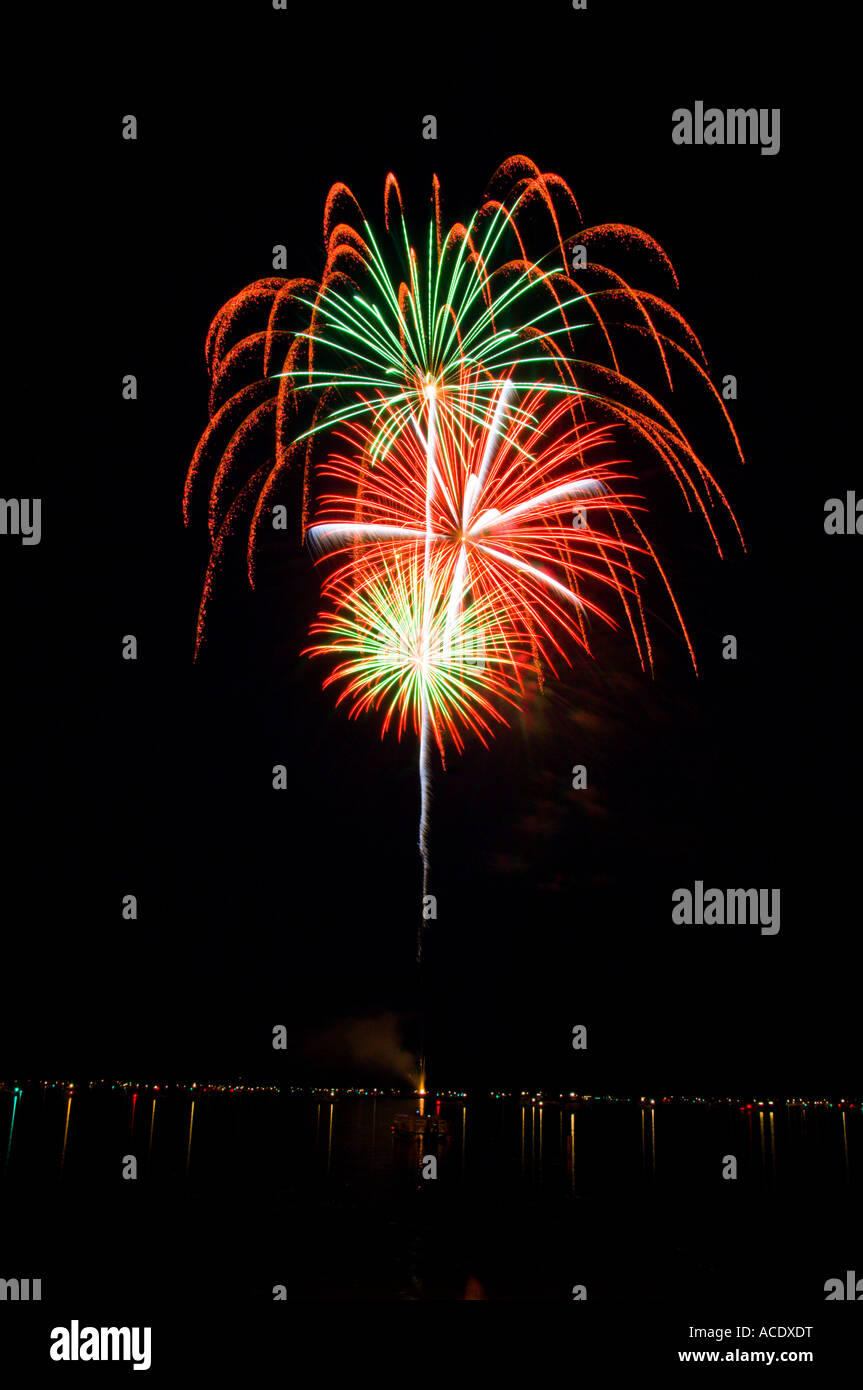 Fireworks on July 4th celebrations at Detroit Lakes Minnesota USA Stock