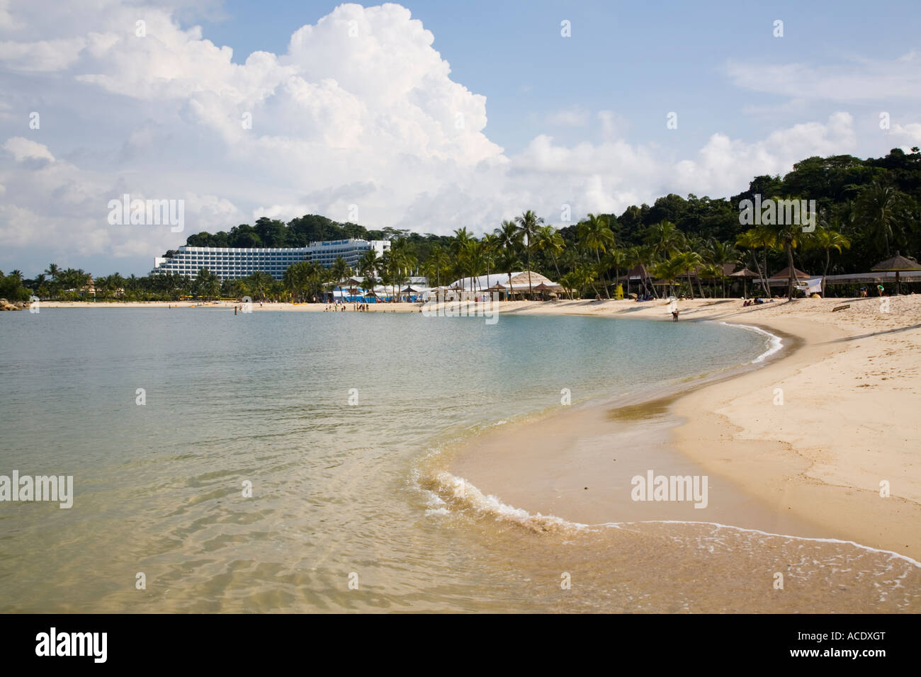 Tropical Siloso Beach Calm Blue Sea Lagoon And Rasa Sentosa Resort Hotel At Western End Of Southern Coast Sentosa Island Singapo Stock Photo Alamy