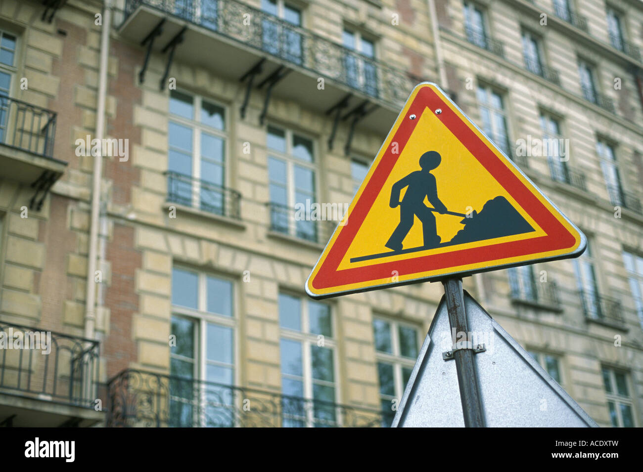 Road work or construction ahead warning sign Stock Photo - Alamy