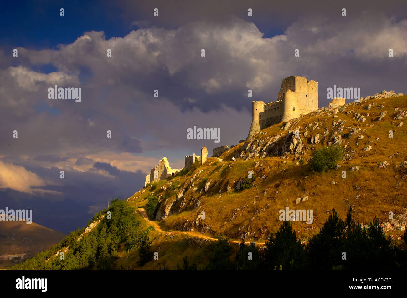 The ruins of Rocca Calascio in the Gran Sasso National Park Abruzzo Italy Stock Photo