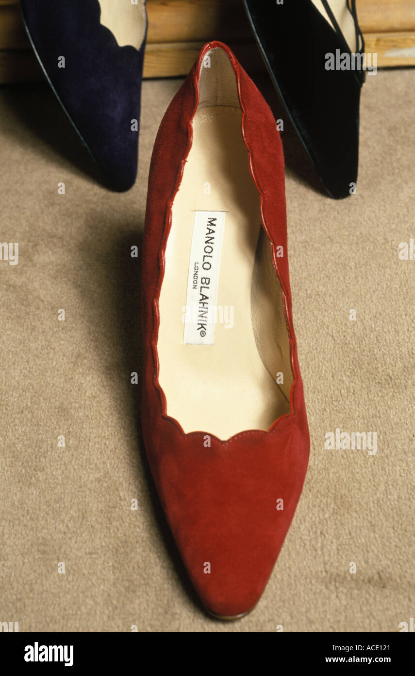 Red shoes by designer Manolo Blahnik his shop Chelsea London England UK  HOMER SYKES Stock Photo - Alamy