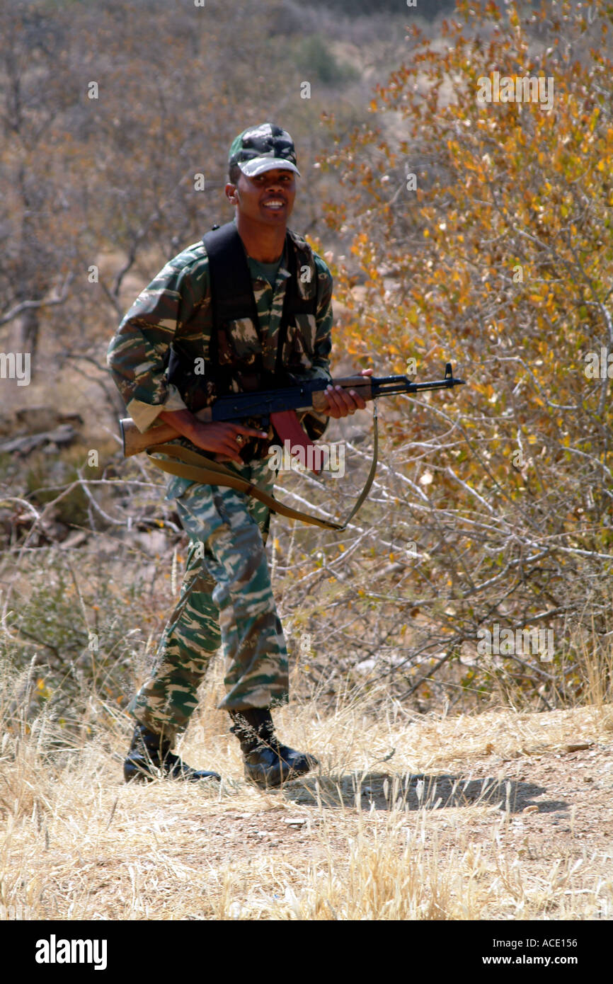 Namibia south west Africa.Soldier. Carrying Gun. Namibian Army Stock Photo