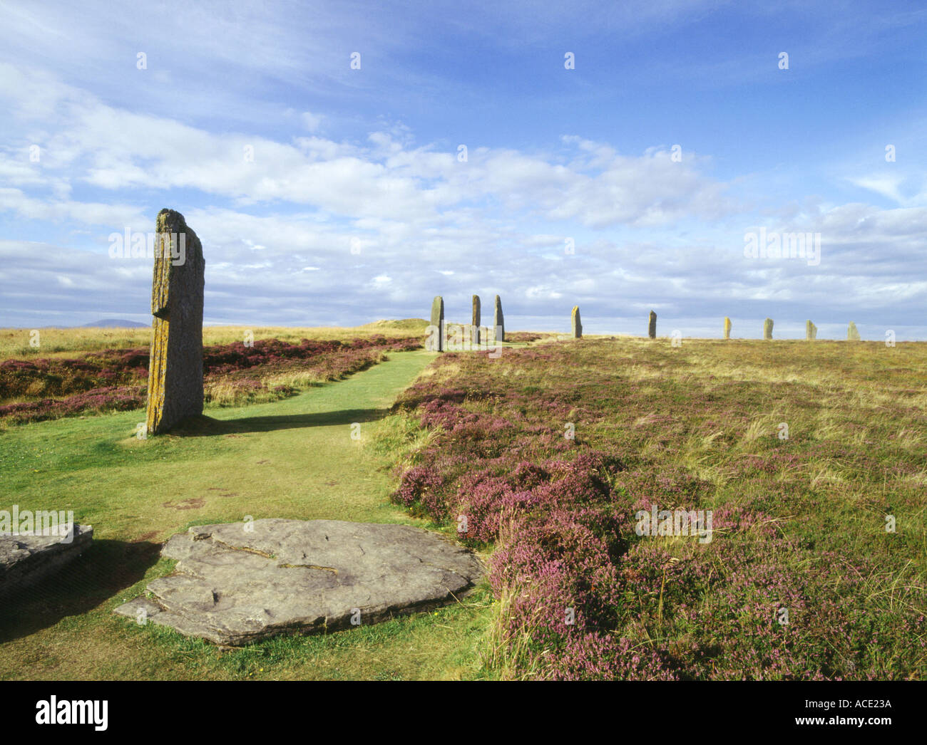 dh Neolithic standing stones RING OF BRODGAR ORKNEY Orkneys unesco world heritage sites uk bronze age era ancient site Stock Photo
