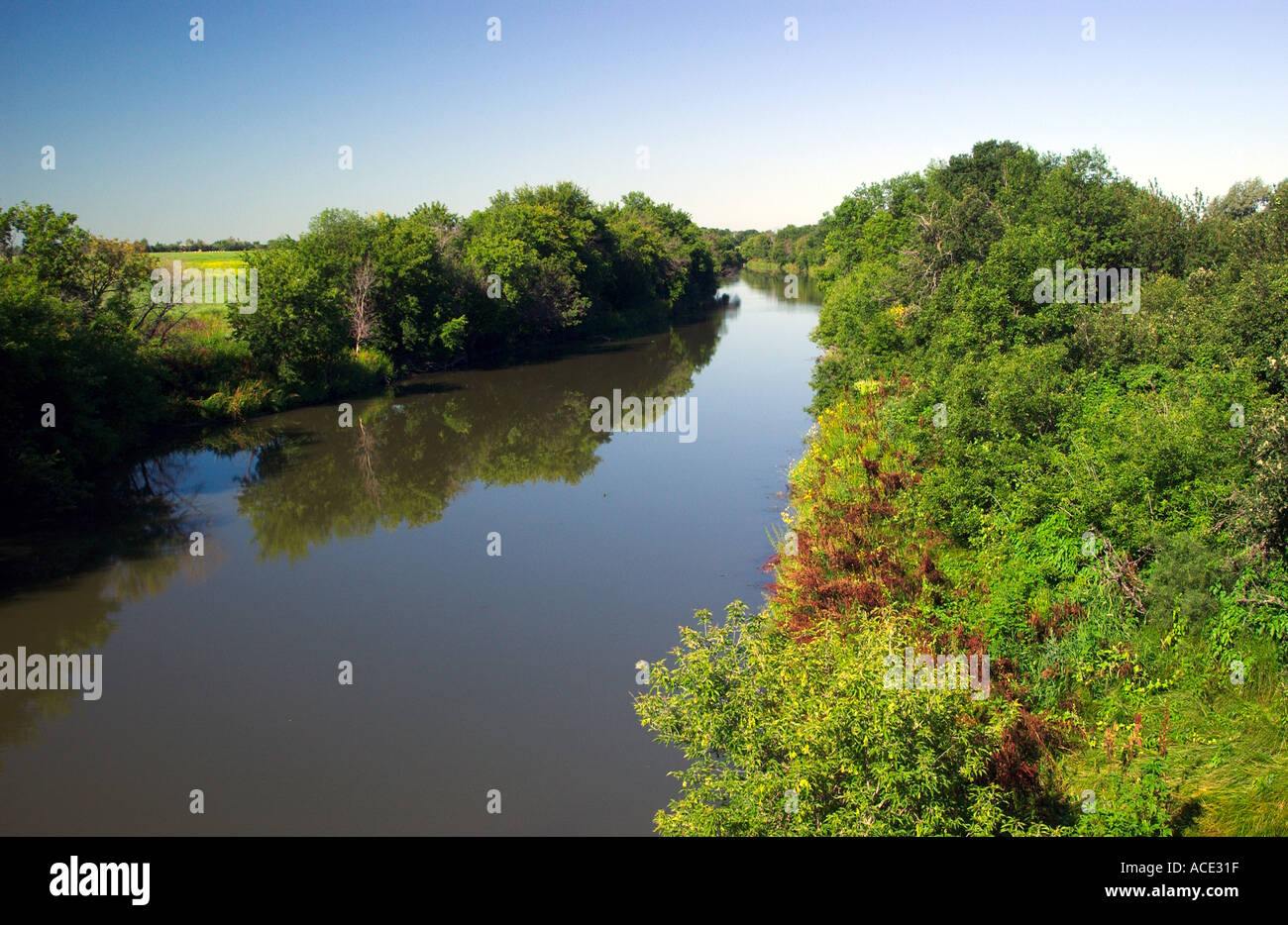 A calm river the La Salle River in southern Manitoba Canada Stock Photo