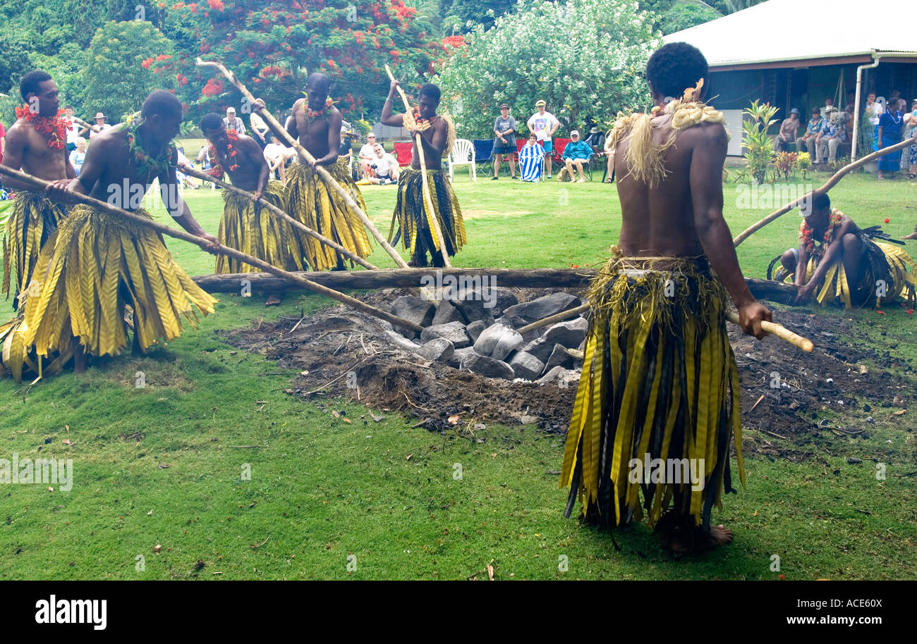 Fijian fire walkers of Beqa Island, Fiji melanesia south pacific. Stock Photo