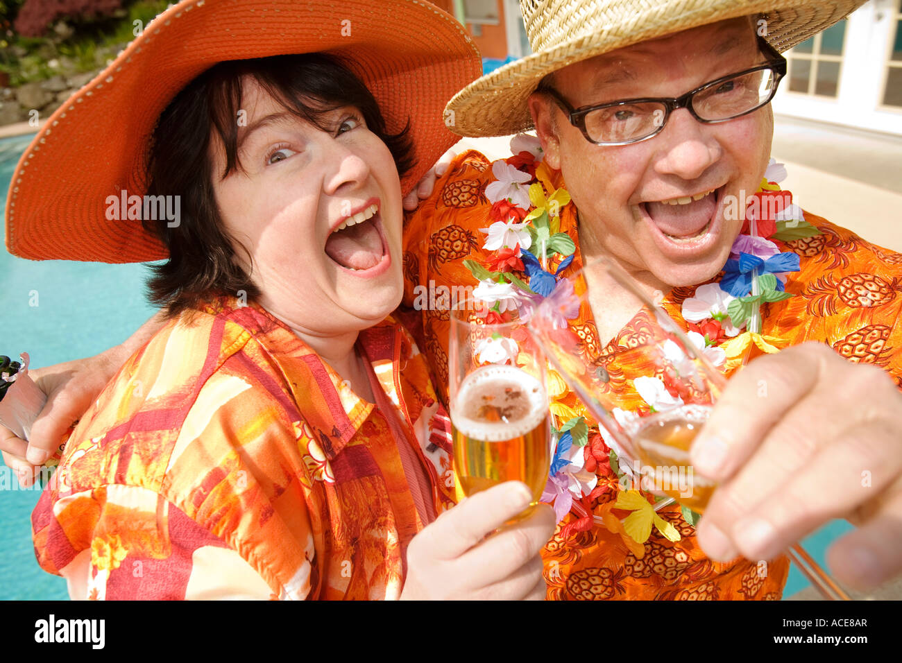 Couple wearing festive outfits Stock Photo